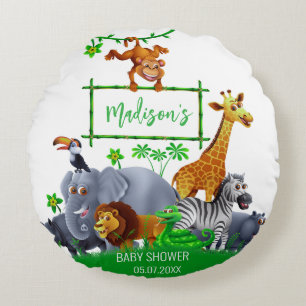 Animals Wild One Jungle greenery safari kids baby Round Cushion