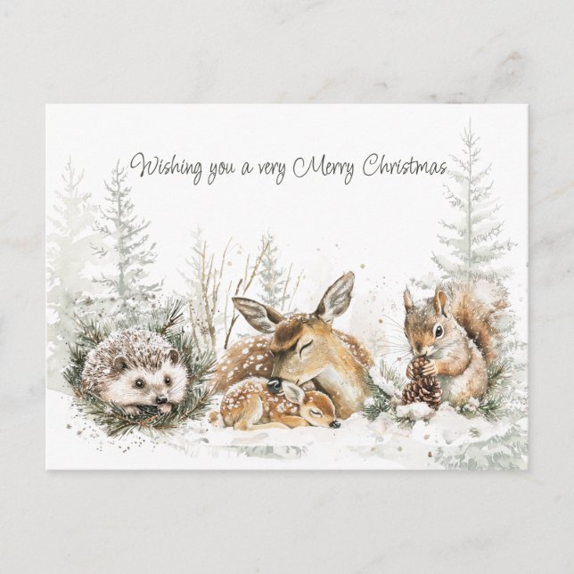 Animals Winter Forest Christmas  Holiday Postcard (Front)