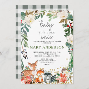 Animals Winter Forest Woodland Baby Shower Invitation