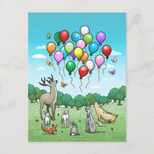 Animals with Balloons Postcard