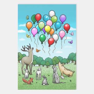 Animals with Birthday Balloons Wrapping Paper Sheet