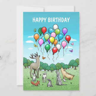 Animals with Colourful Balloons Birthday Card