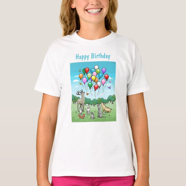 Animals with Colourful Balloons T-Shirt (Front)