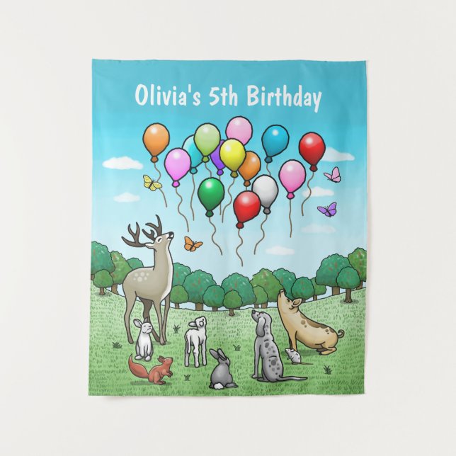 Animals with Colourful Balloons Tapestry (Front)