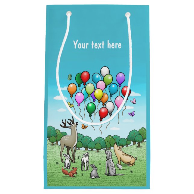 Animals with Colourful Birthday Balloons Small Gift Bag (Front)