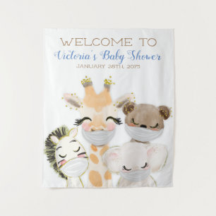 Animals With Mask Boy Baby Shower M Backdrop Tapestry