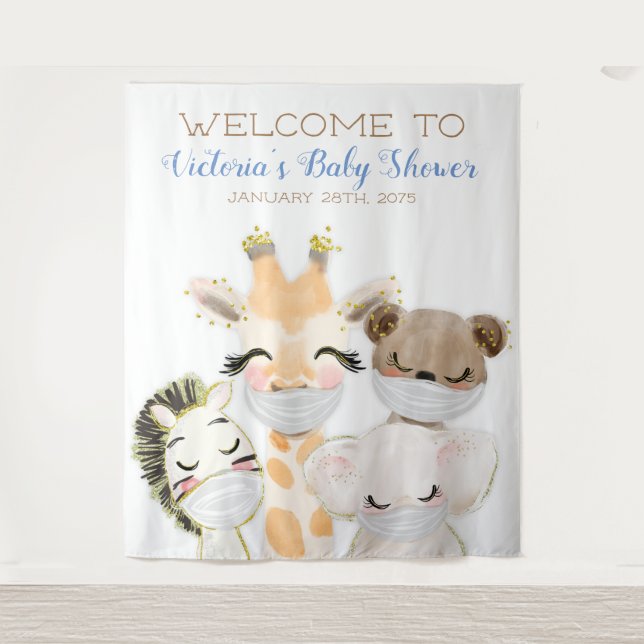 Animals With Mask Boy Baby Shower XL Backdrop Tapestry (Front)