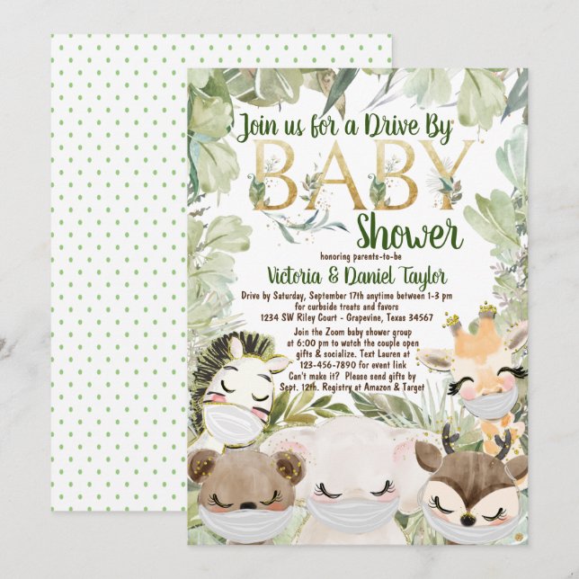 Animals With Mask Gender Neutral Covid Baby Shower Invitation (Front/Back)