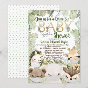 Animals With Mask Gender Neutral Covid Baby Shower Invitation