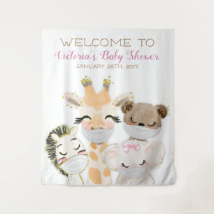 Animals With Mask Girl Baby Shower L Backdrop Tapestry