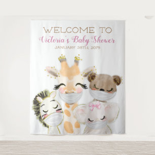 Animals With Mask Girl Baby Shower XL Backdrop Tapestry