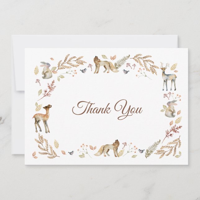 Animals Woodland Baby Shower Thank You Card (Front)