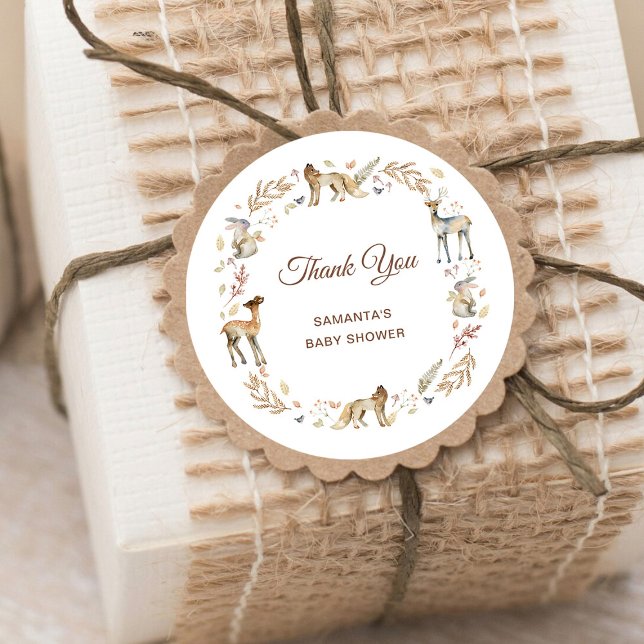 Animals Woodland Baby Shower Thank You Classic Round Sticker (Creator Uploaded)
