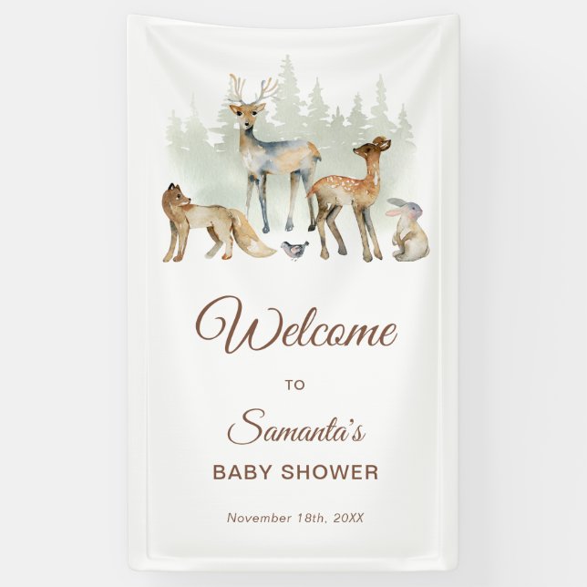 Animals Woodland Baby Shower Welcome Banner (Vertical)