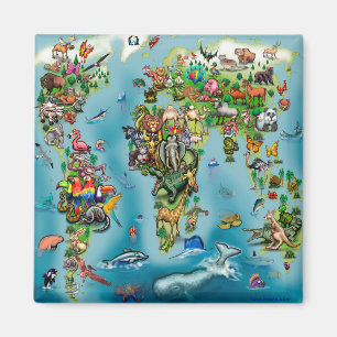 Animals World Map Magnet