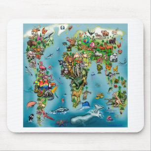 Animals World Map Mouse Mat