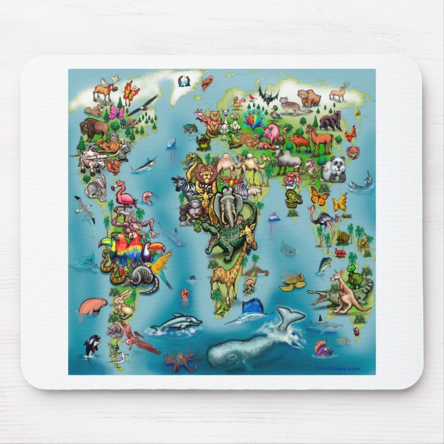 Animals World Map Mouse Mat (Front)