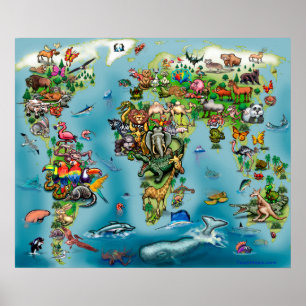 Animals World Map Poster