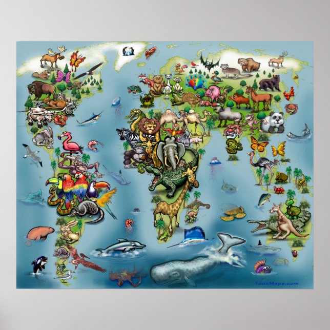Animals World Map Poster (Front)