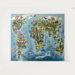 Animals World Map Tapestry
