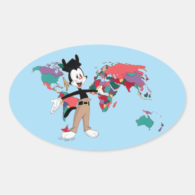 Animaniacs | Yakko's World Map Graphic Oval Sticker (Front)