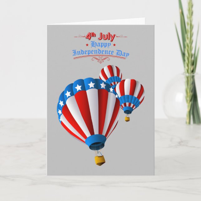 Animated American Flag July 4th Hot Air balloon Card (Front)