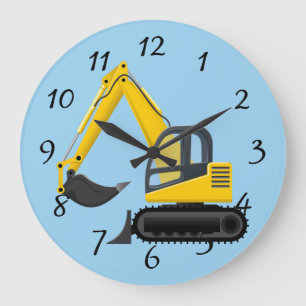 Animated Backhoe Large Clock