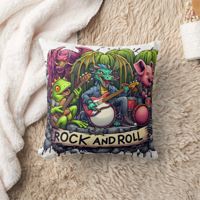 Animated Band of Animals Performing Rock Music Cushion (Blanket)
