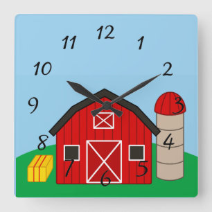 Animated Barn and Silo Square Wall Clock