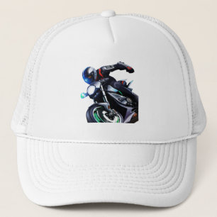 Animated Baseball White Hat Motorbike Printed