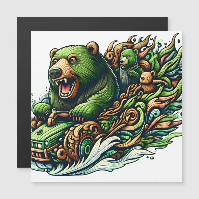 Animated Bears Riding a Green Car  (Front/Back)