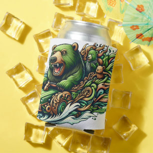 Animated Bears Riding a Green Car Can Cooler