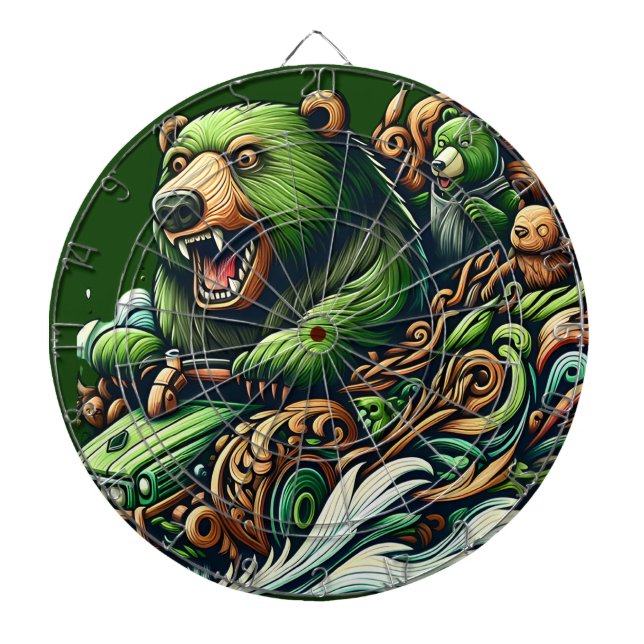 Animated Bears Riding a Green Car  Dartboard (Front)