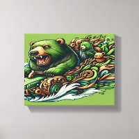 Animated Bears Riding a Green Car in a Vibra 12x16