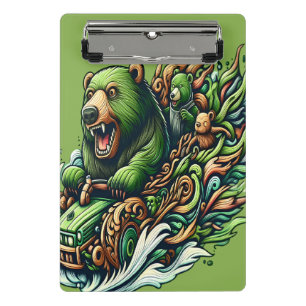 Animated Bears Riding a Green Car  Mini Clipboard