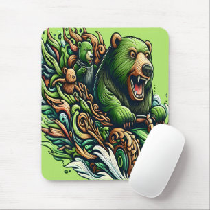 Animated Bears Riding a Green Car Mouse Mat