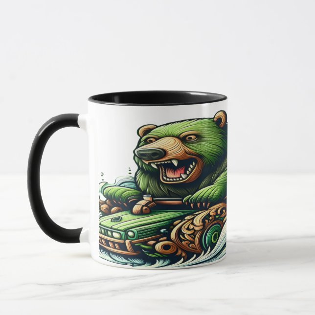 Animated Bears Riding a Green Car  Mug (Left)