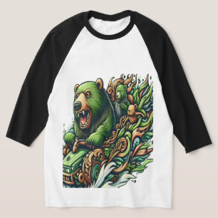 Animated Bears Riding a Green Car T-Shirt