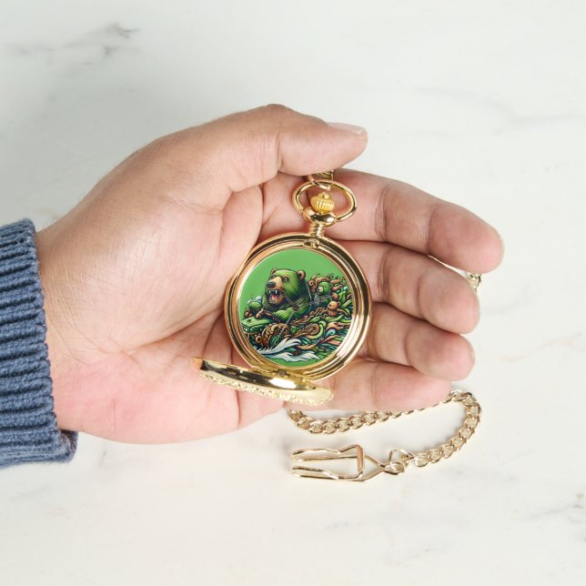 Animated Bears Riding a Green Car  Watch (Hand)