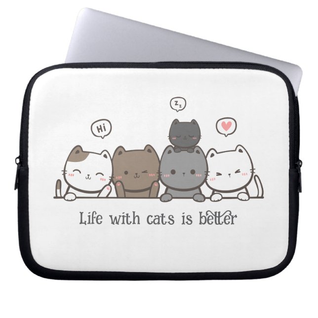 Animated Cat Laptop Sleeve, cat lover Custom Gift  Laptop Sleeve (Front)