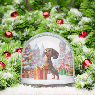 Animated Christmas Dachshund Snow Globe