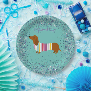 Animated Dachshund Glitter Paper Plate