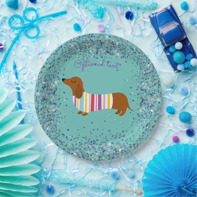 Animated Dachshund Glitter Paper Plate (Party)