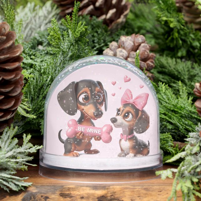 Animated Dachshund Valentine  Snowglobe (Winter)