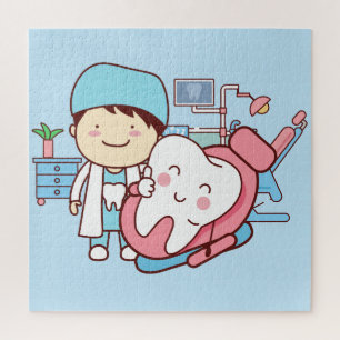 Animated dentist with tooth jigsaw puzzle