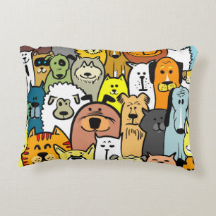 Animated Dogs and Cats illustrations Decorative Cushion