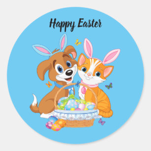 Animated East cat and dog Classic Round Sticker