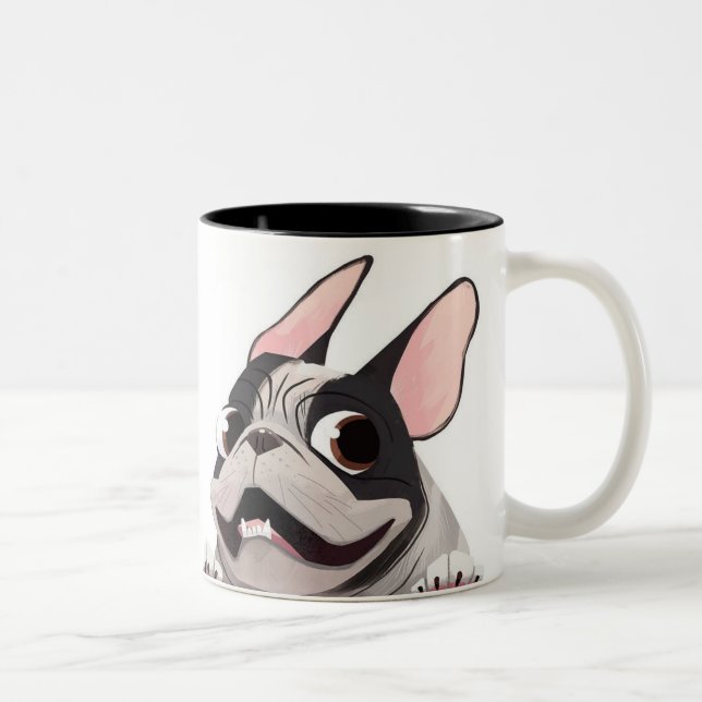 Animated French Bulldog  Two-Tone Coffee Mug (Right)