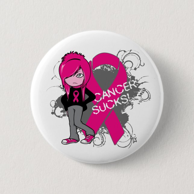 Animated Girl Breast Cancer Sucks 6 Cm Round Badge (Front)