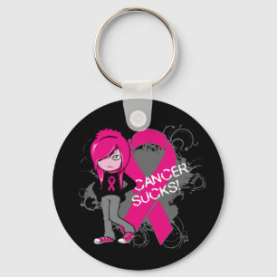 Animated Girl Breast Cancer Sucks Key Ring
